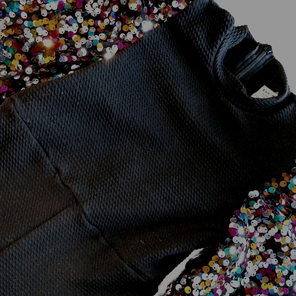 Kids Black Sequin Sleeve Jumpsuit Puffer Sleeve Glitter Party Outfit Size 5 5T‎